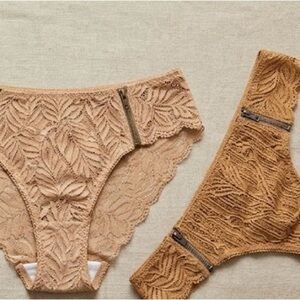 Leaf Lace Bikini Underwear Set in Nude Tan